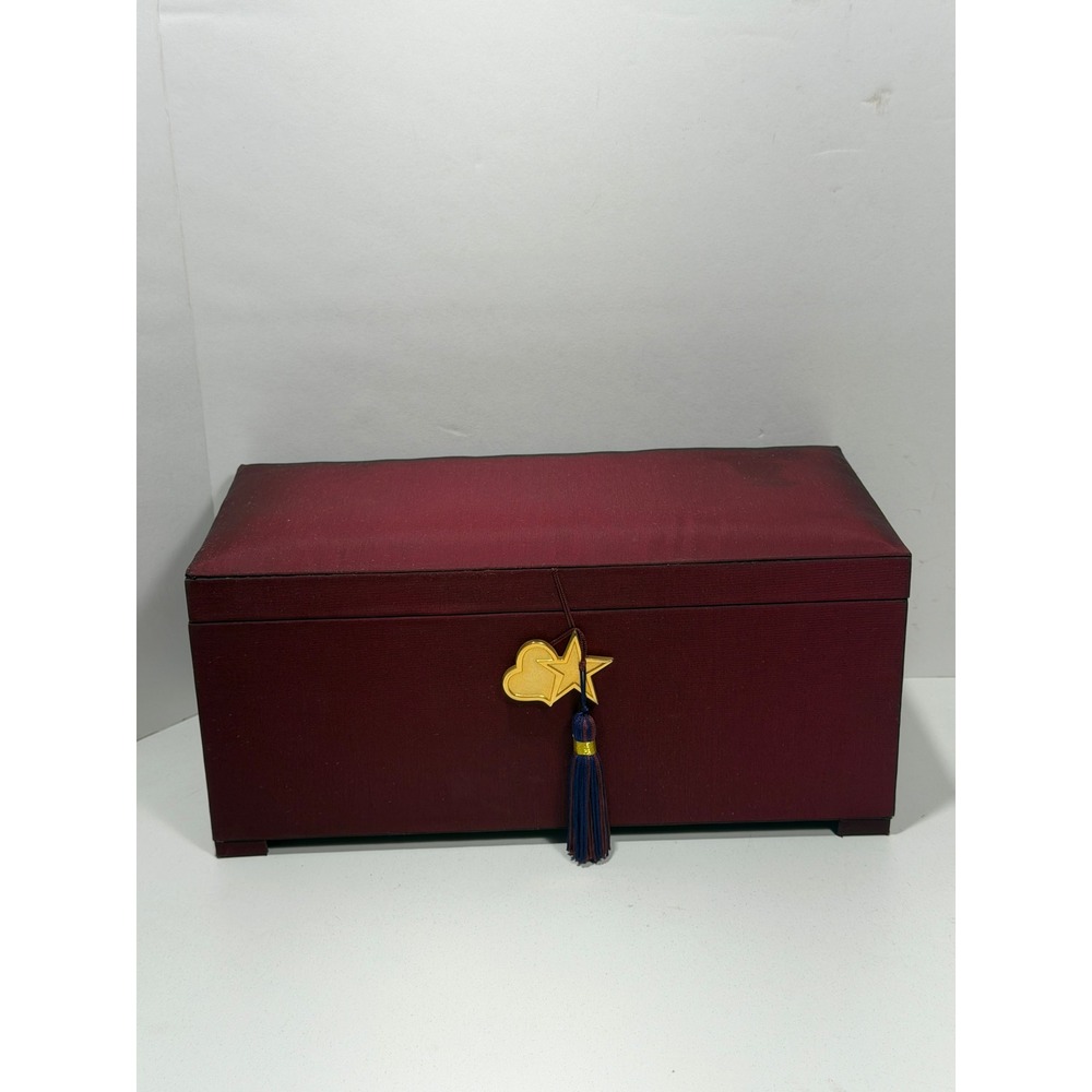 Yves Saint Laurent VTG Burgundy Silk Jewelry Vanity Box Gold Star Heart Clasp